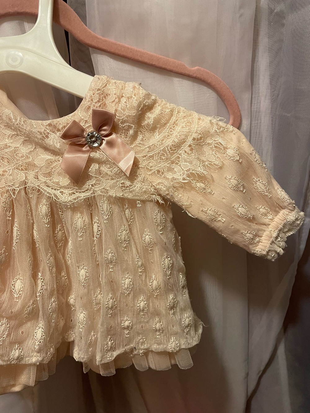 Nannette Delicate Cream Lace Baby Top with Satin Bow